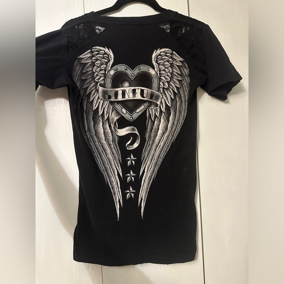Sinful ๐ ๐ค Tee with lace on shoulders. M - Picture 2 of 3